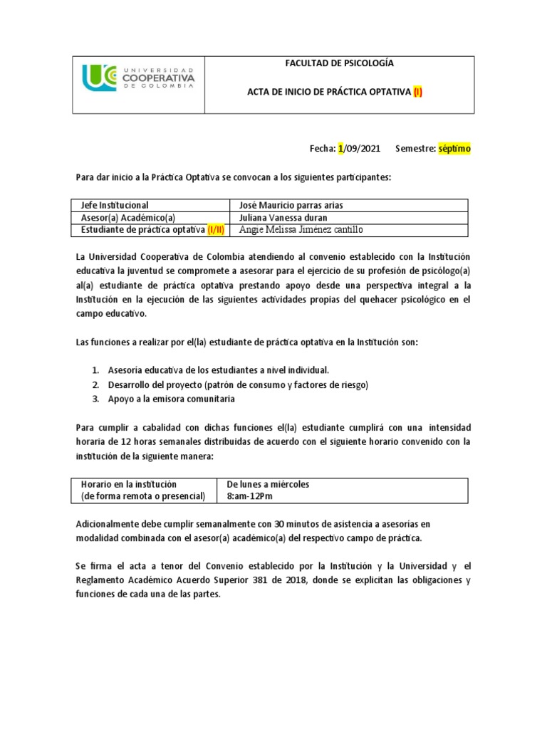 Acta de Inicio Angiee | PDF