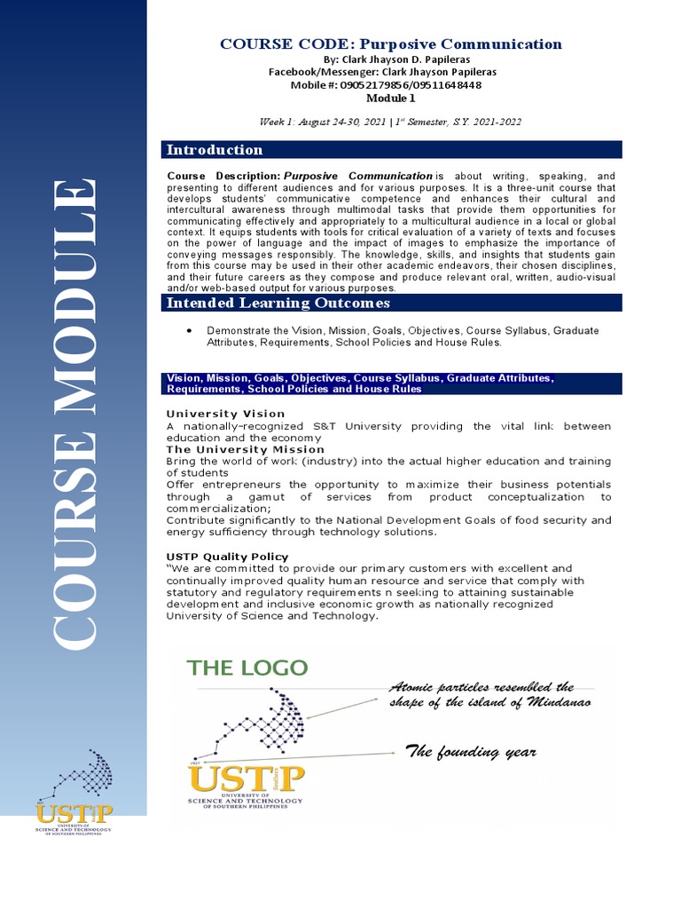 USTP Course Module Overview | PDF | Sustainability | Communication