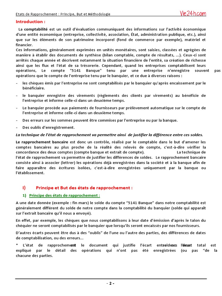Rapprochement Bancaire : Méthode et Exemples | PDF | Banques | Comptabilité