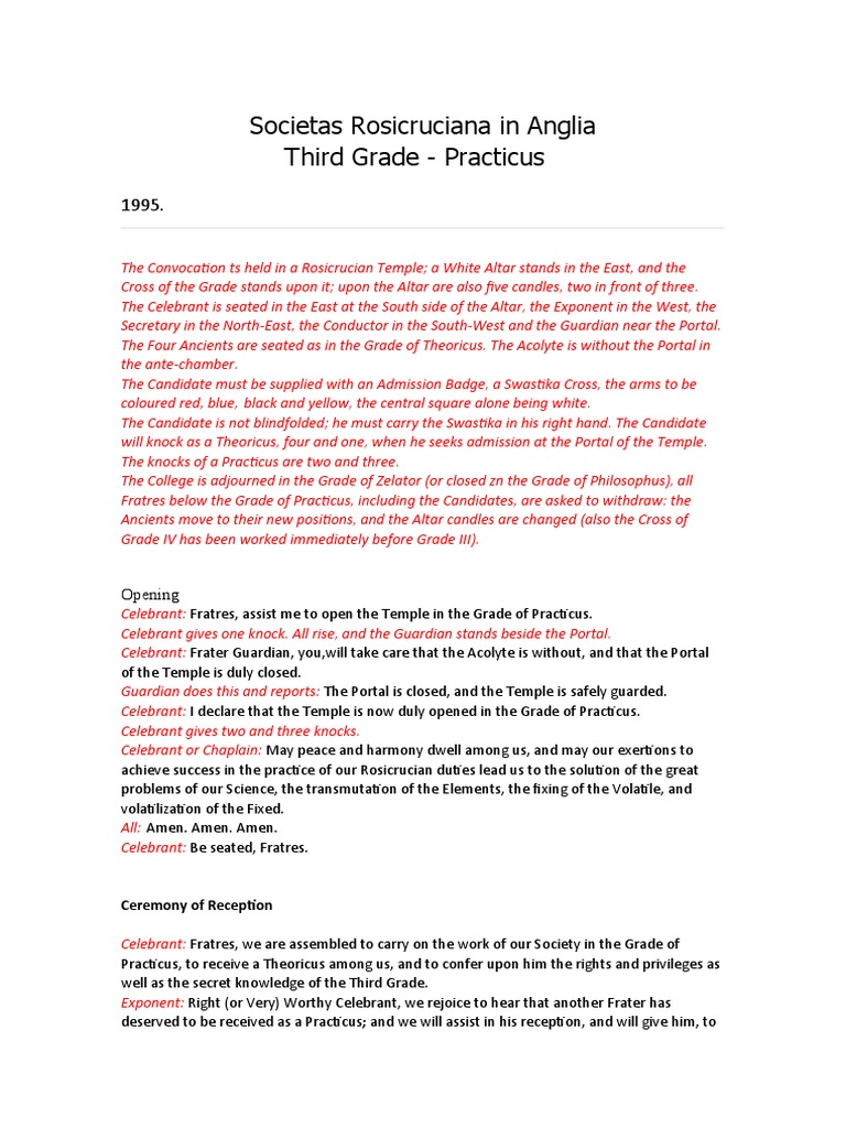 Societas Rosicruciana in Anglia Third Grade - Practicus: Opening | PDF ...