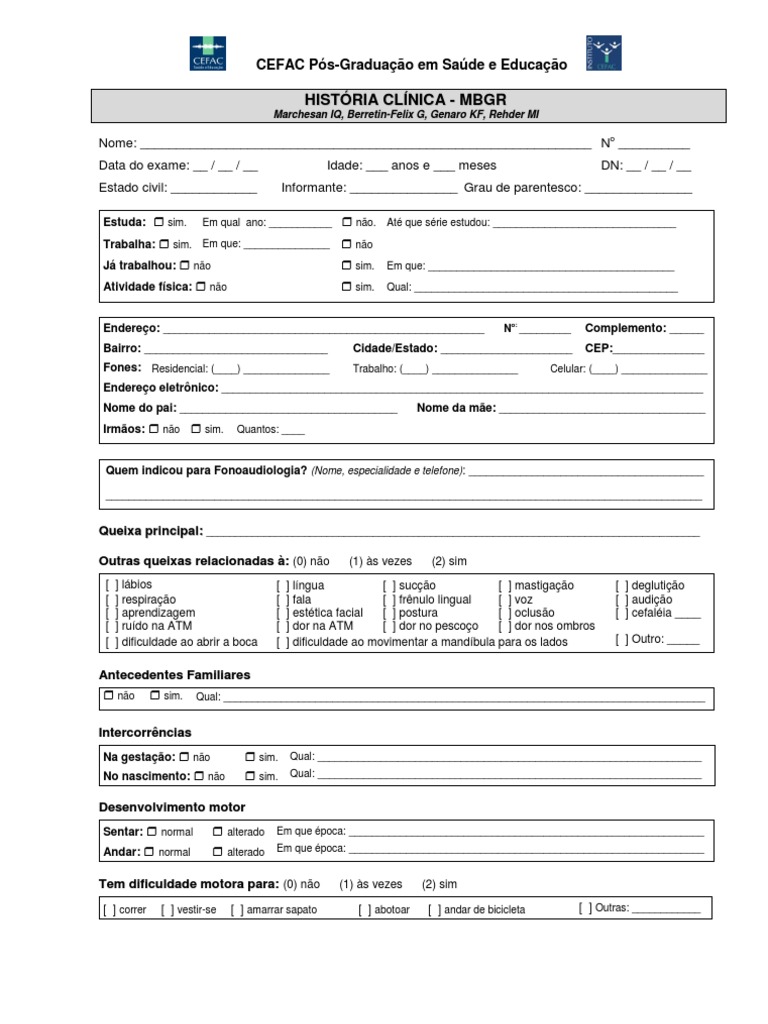 Protocolo MBGR para Avaliação Fonoaudiológica | PDF | Dente | Rosto