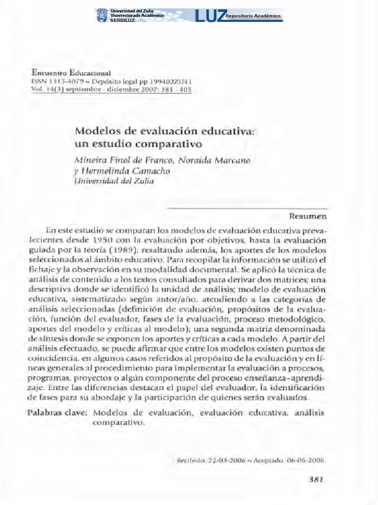 Modelos de Evaluación Educativa | PDF | Evaluación | Plan de estudios