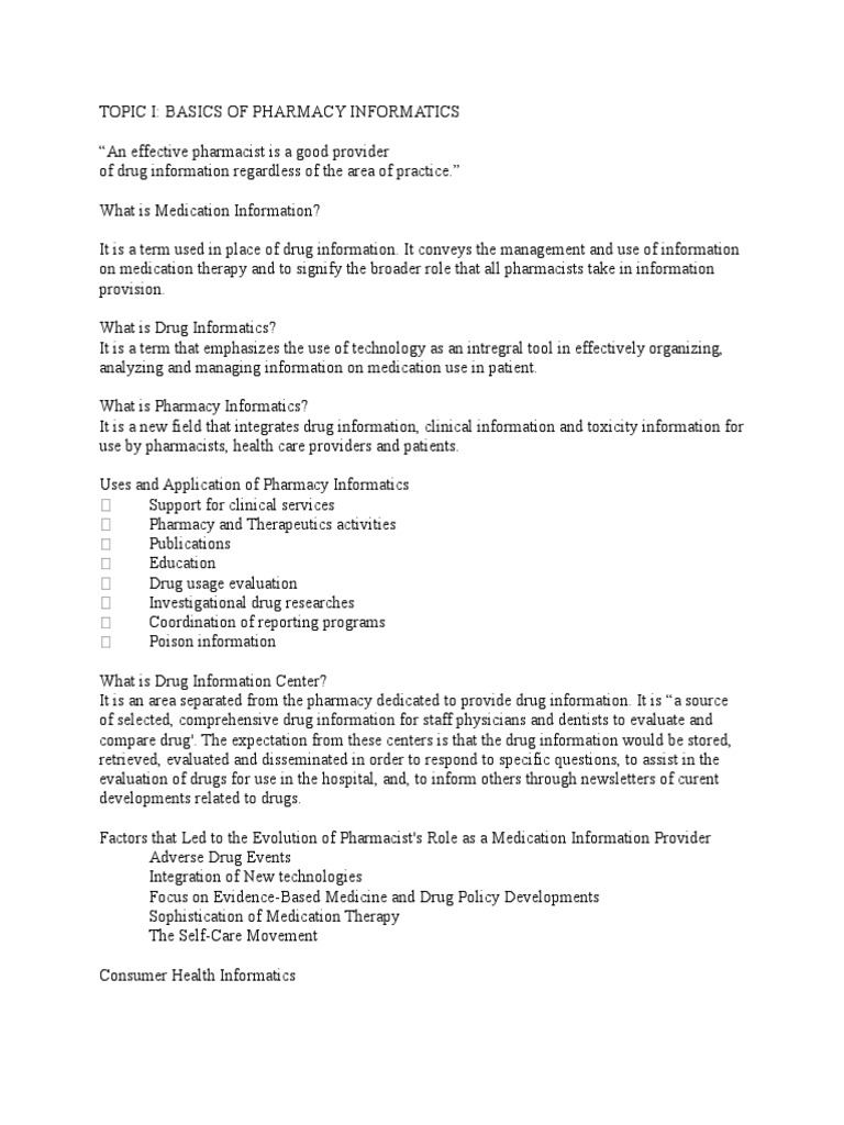Basics of PharmInformatics | PDF | Pharmacy | Health Informatics