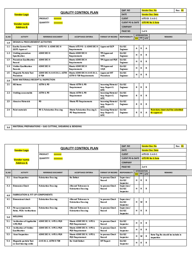 Quality Control Plan for Welding | PDF | Metal Fabrication | Mechanical ...