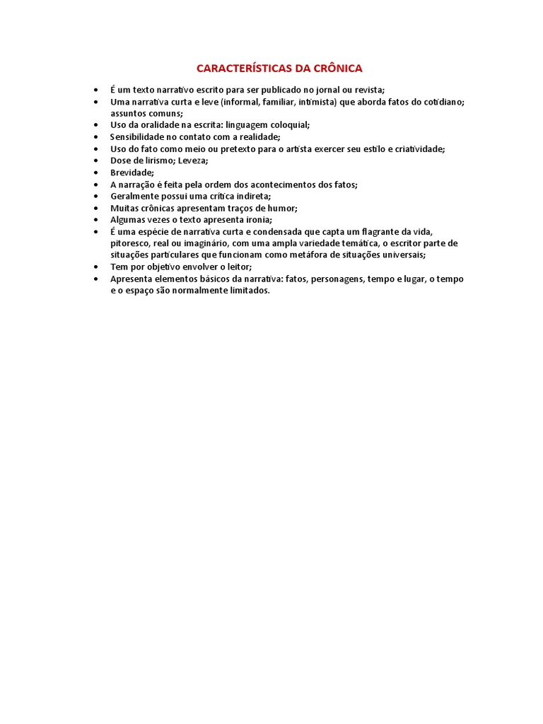 Características da Crônica Narrativa | PDF