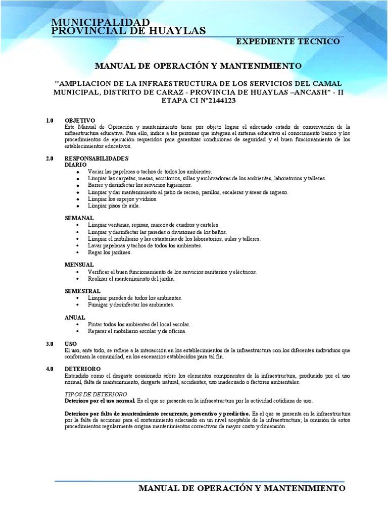 Manual de Operación y Mantenimiento | PDF
