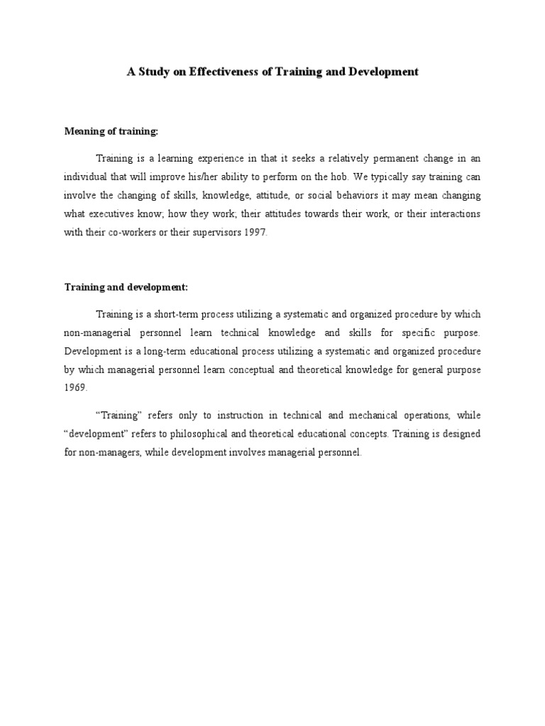 A Study On Effectiveness of Training and Development PDF Attitude