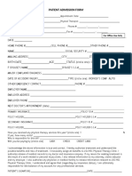Patient Admission Form: For Office Use Only