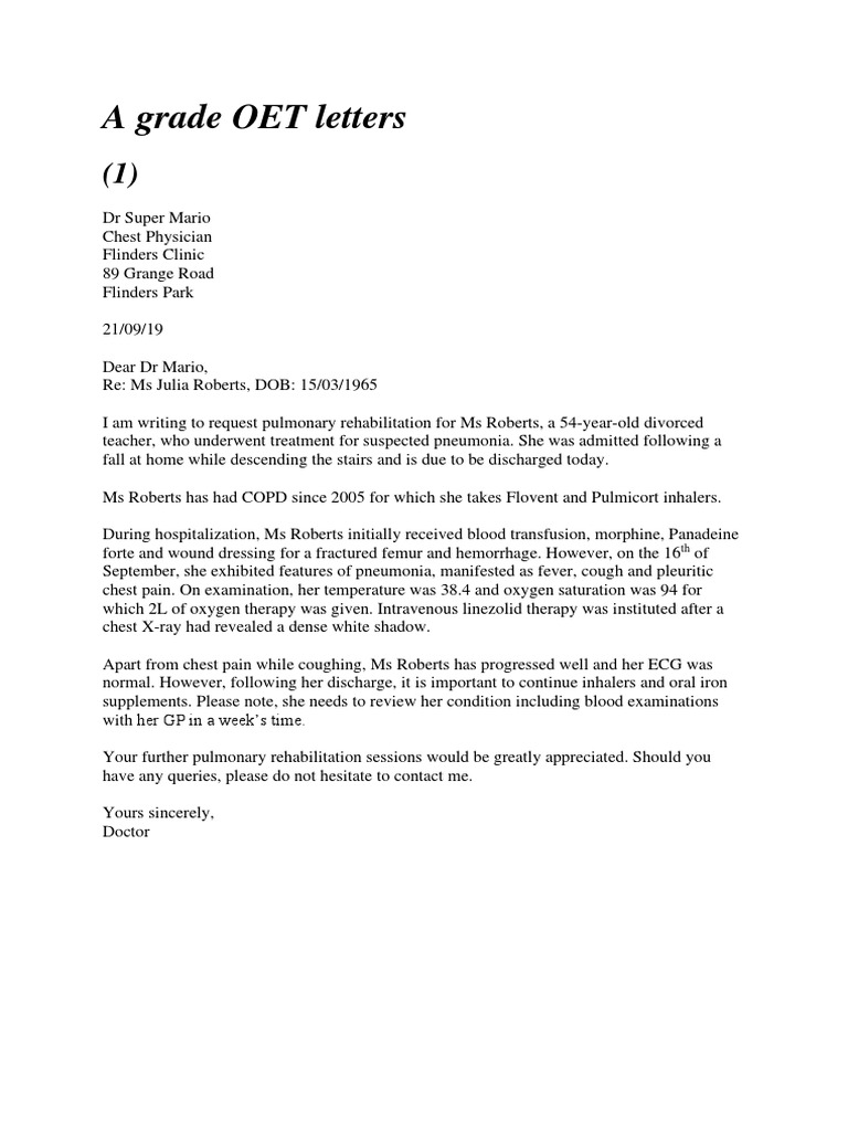 OET Referral Letter Writing Guide | PDF | Medical Record | Punctuation