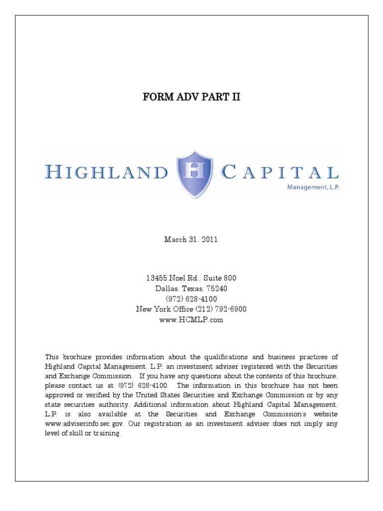Highland 2011 ADV Part 2a Brochure | PDF | Securities (Finance ...