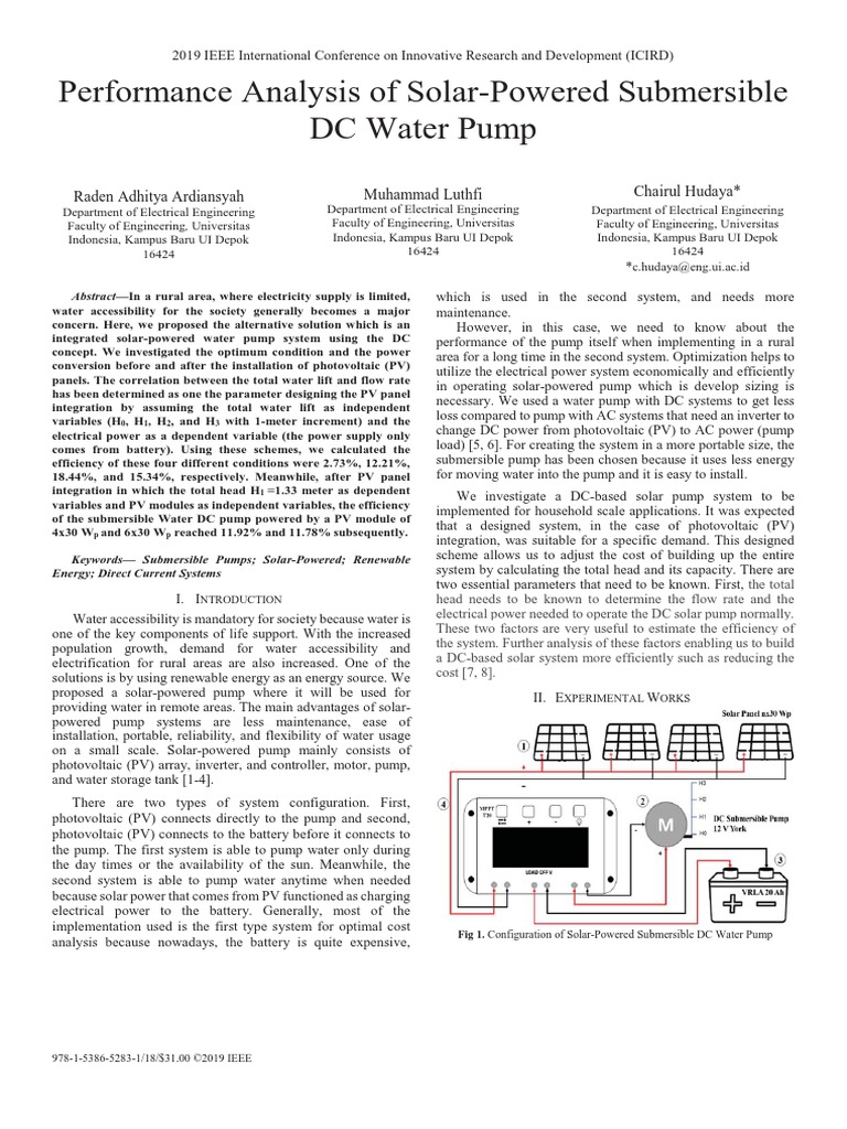 Performance Analysis of Solar-Powered Submersible DC Water Pump | PDF ...