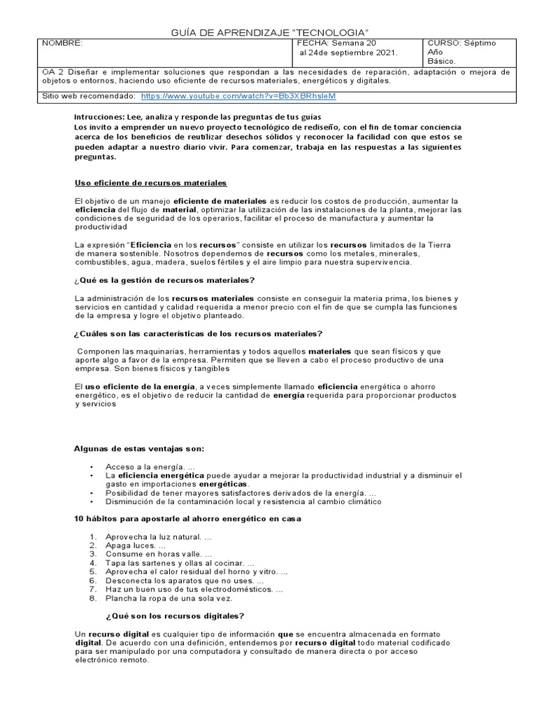 Guia de Tecnologia Septimo | PDF | Uso eficiente de energía
