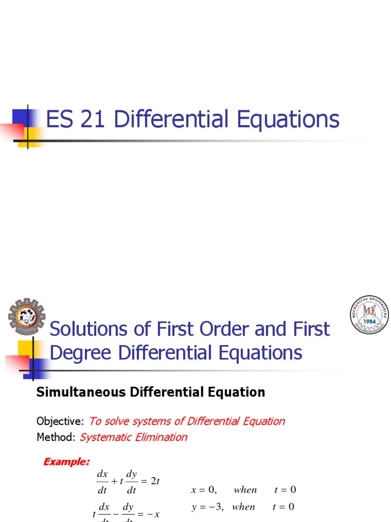 4 Additional Topics On First Order Equation Systematic Elimination