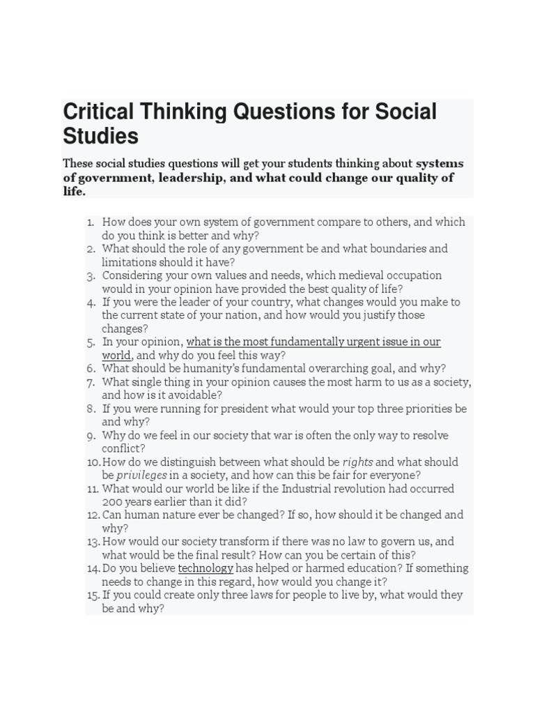 Critical Thinking Questions for Students | PDF | Critical Thinking | Reason
