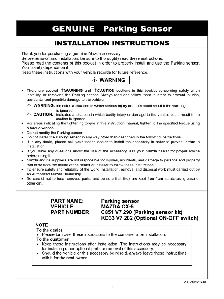 Mazda CX-5 Parking Sensor Installation Guide | PDF | Screw | Electrical ...