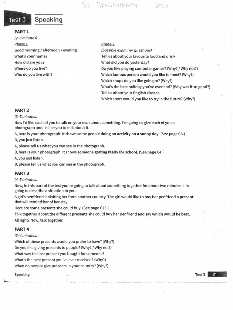 Speaking Test 3 | PDF