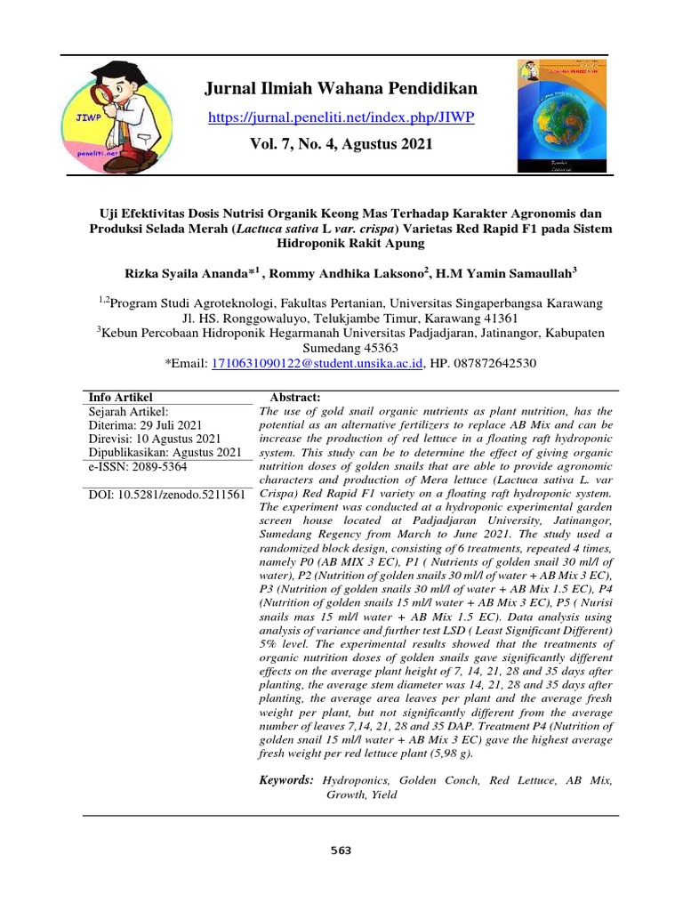 Jurnal Ilmiah Wahana Pendidikan: Vol. 7, No. 4, Agustus 2021 | PDF