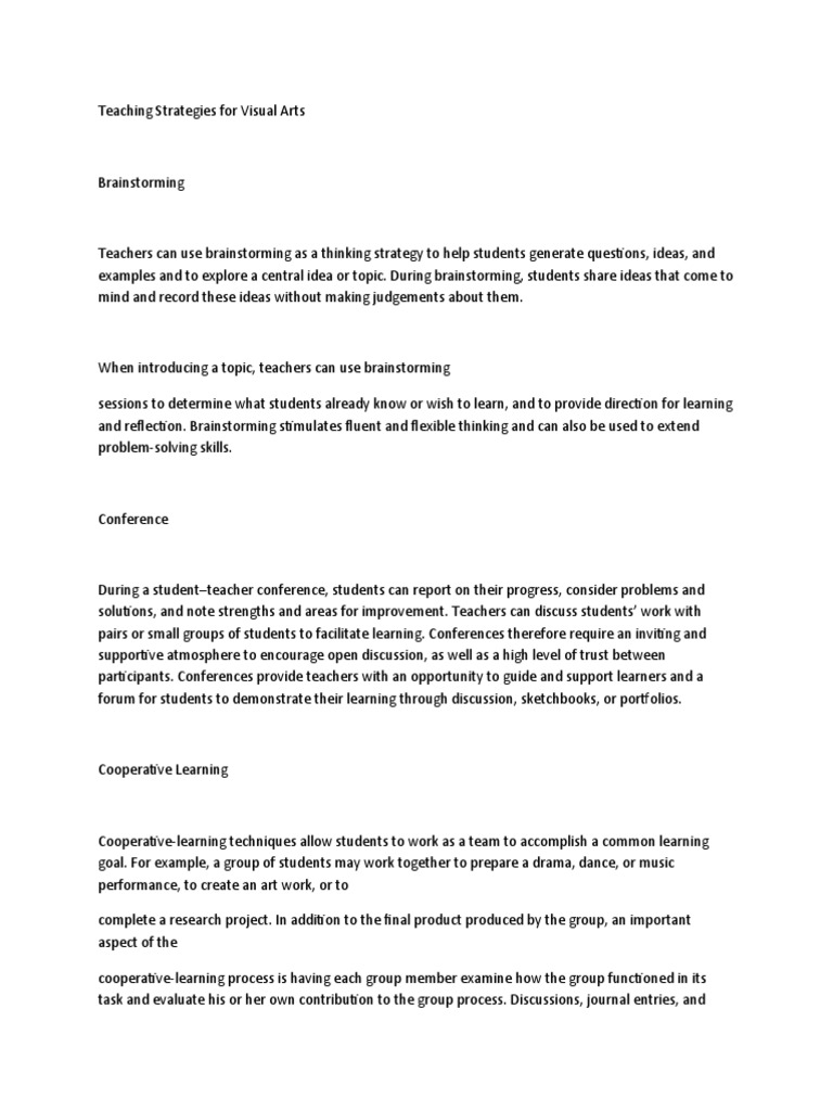 Visual Arts Teaching Techniques | PDF | Brainstorming | Teachers