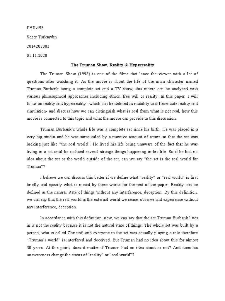 The Truman Show: Reality vs. Hyperreality | PDF | Reality | Epistemology