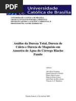 Análise da Dureza Total, Dureza de Cálcio e Dureza de Magnésio em Amostra de Água do Córrego Riacho Fundo