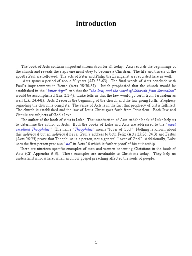 Outline of the Book of Acts PDF Acts Of The