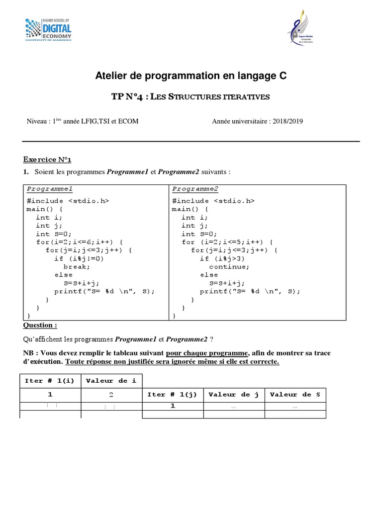 Atelier de programmation en C | PDF | Informatique | Programmation ...