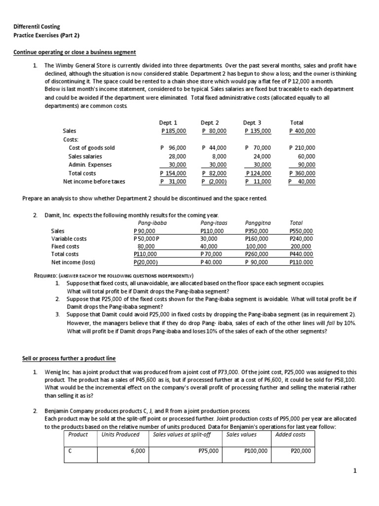 DifferentialCosting PE 2 PDF Cost Of Goods Sold Net