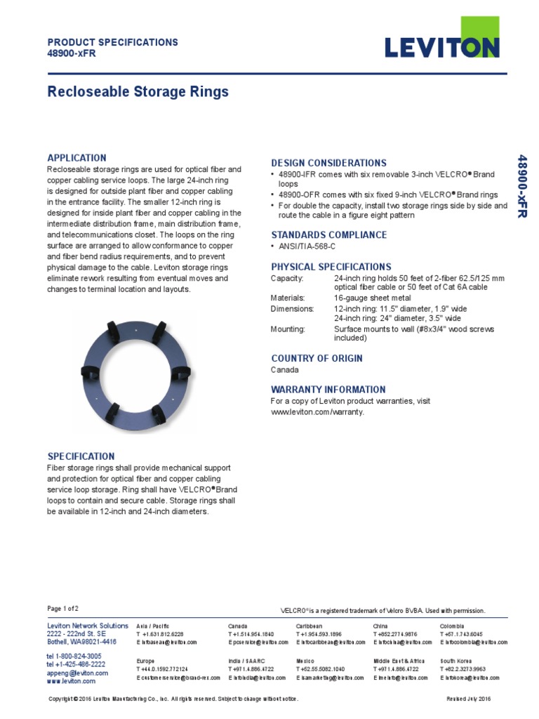 Recloseable Storage Rings: Product Specifications 48900-xFR | PDF ...