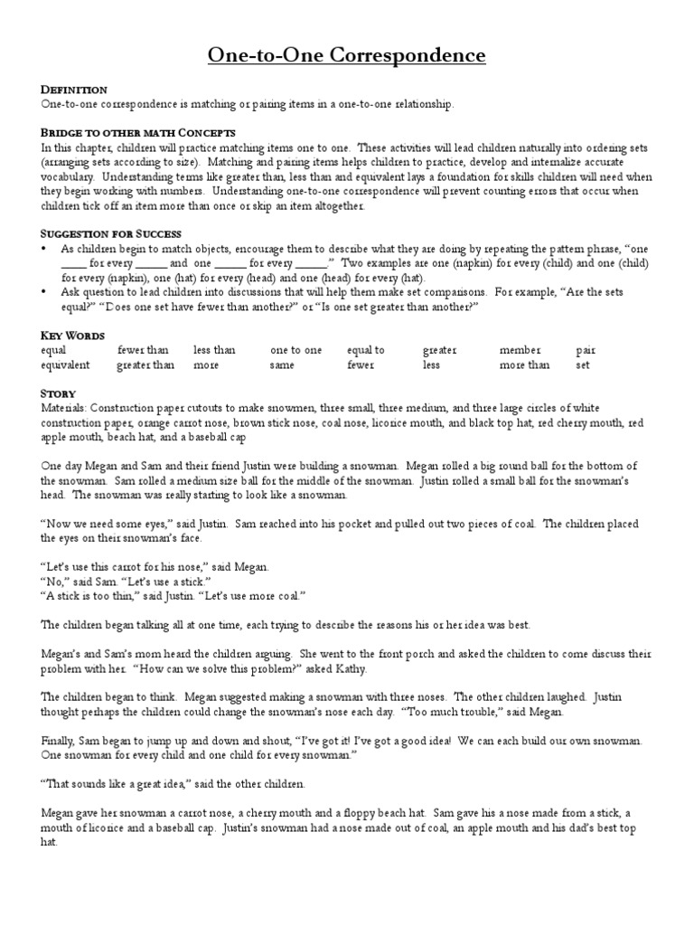 One-to-One Matching Activities | PDF
