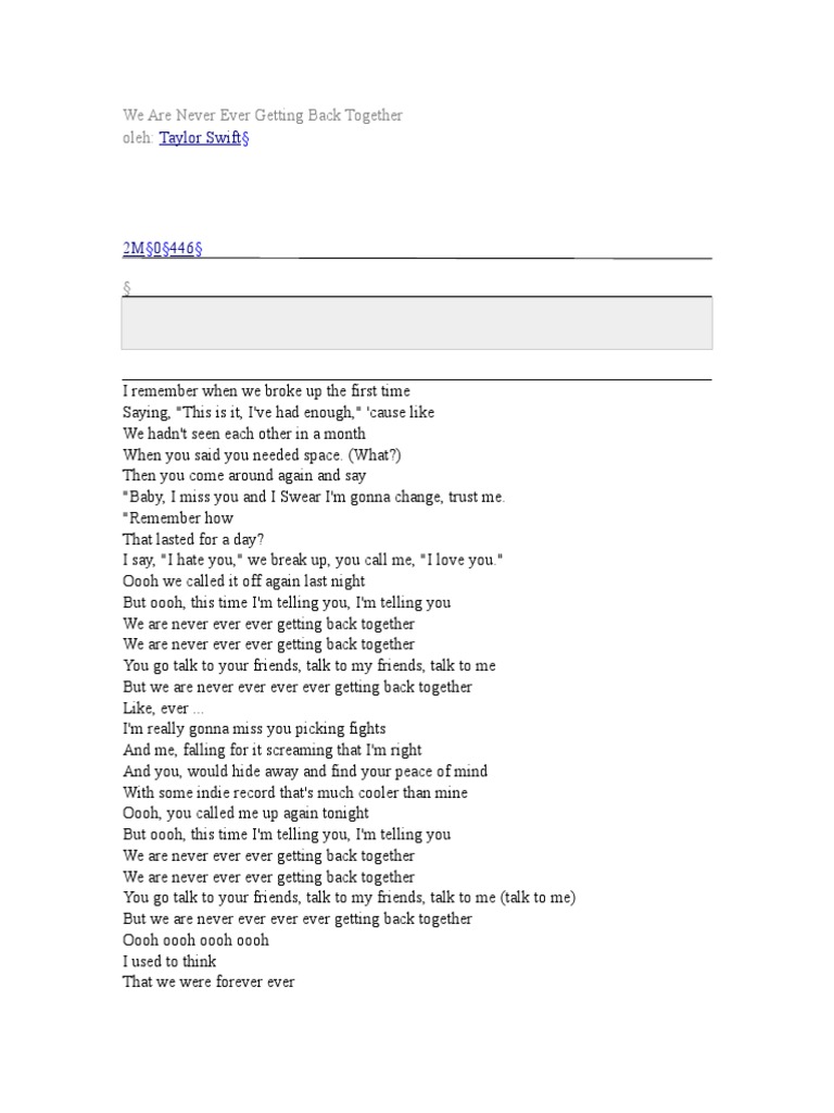 We Are Never Ever Getting Back Together PDF