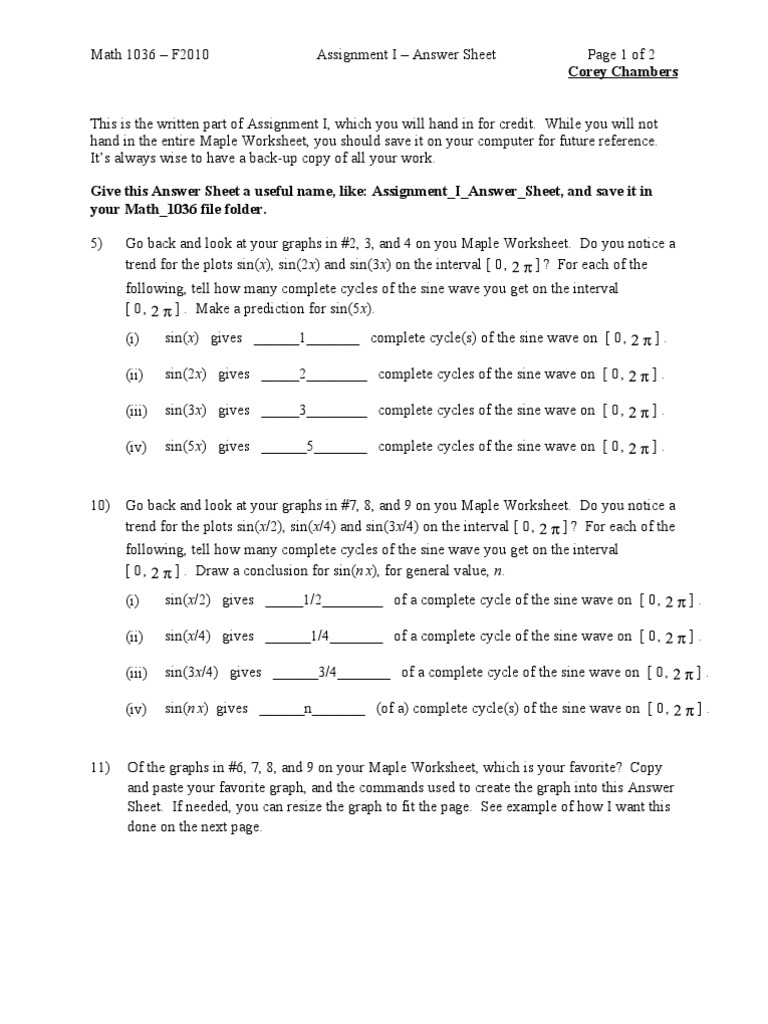 Assignment I Answer Sheet F2010 | PDF | Teaching Mathematics ...