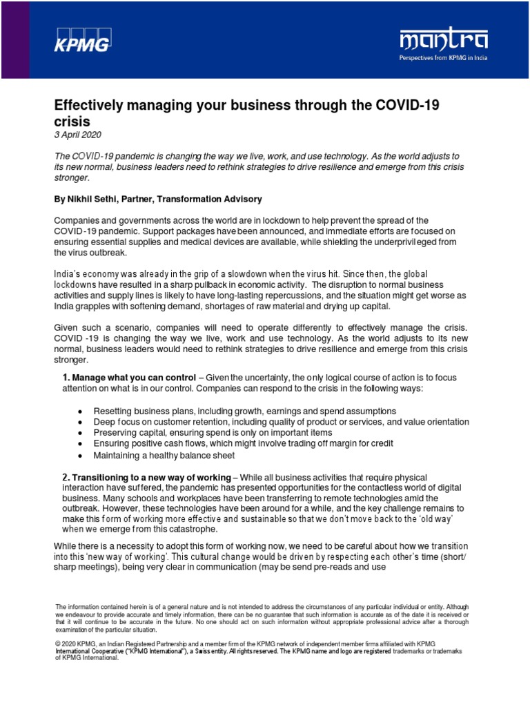 Effectively Managing Your Business Through The COVID-19 Crisis | PDF ...