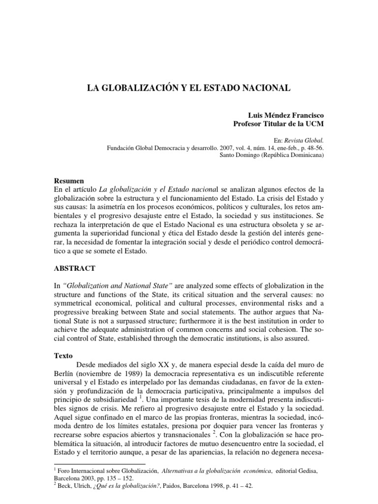 Impacto de la Globalización en el Estado | PDF | Globalización | Estado ...