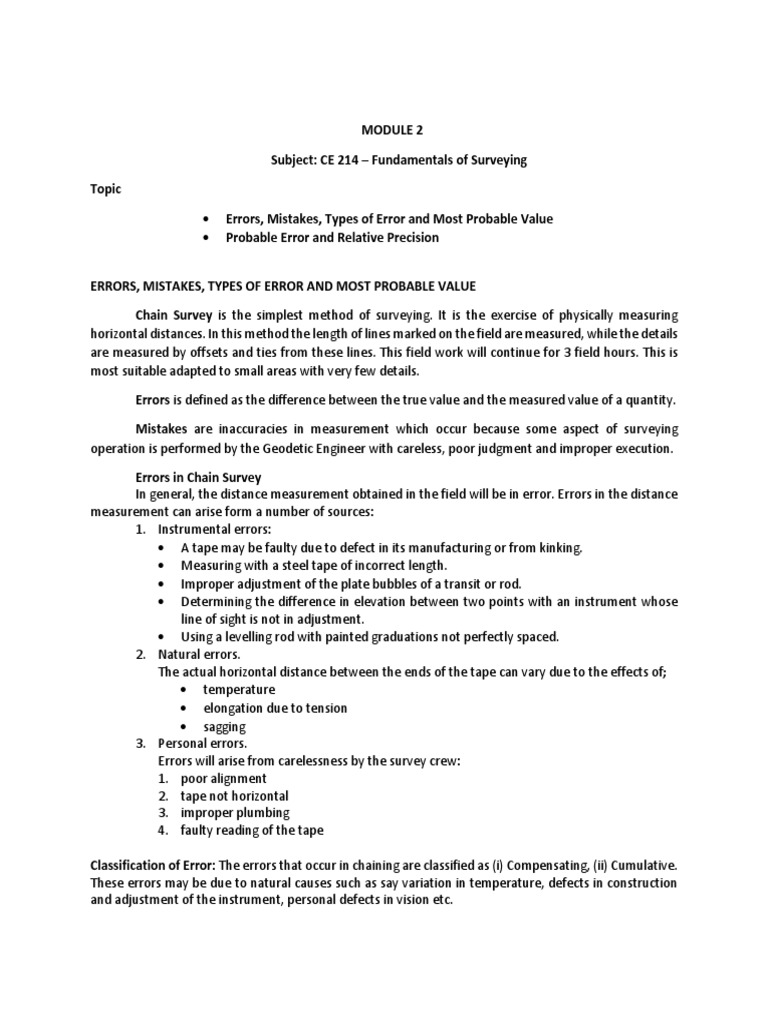 Errors in Chain Surveying Explained | PDF | Accuracy And Precision ...