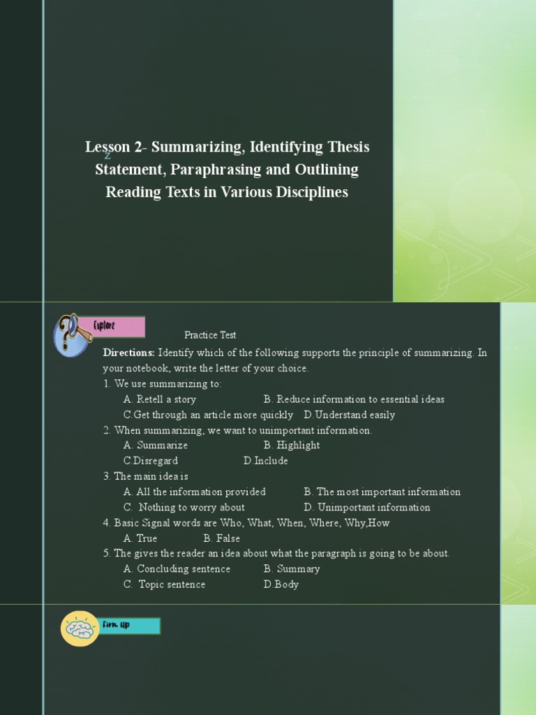 identifying thesis statement and outlining reading texts in various disciplines