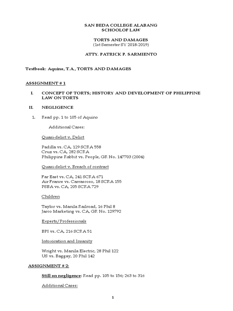 Philippine Torts and Damages Overview | PDF | Tort | Negligence