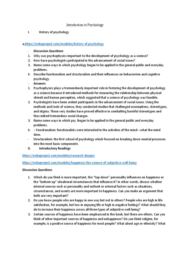 Psychology Discussion Insights | PDF | Psychology | Happiness