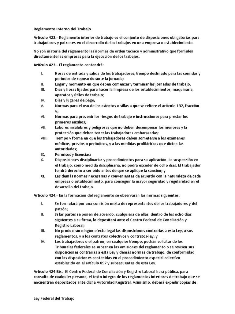 Reglamento Interno Del Trabajo | PDF | Regulación | Justicia