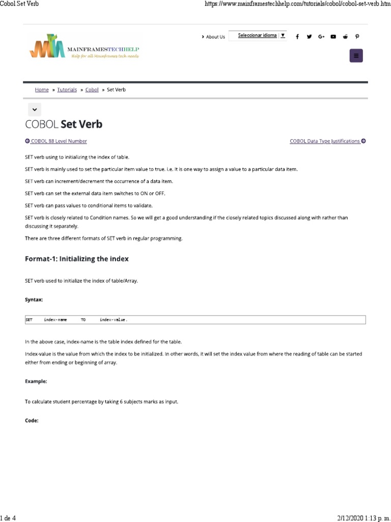 COBOL Set Verb Guide | PDF | Computer Engineering | Computer Programming