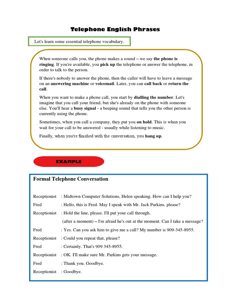 Telephone English Phrases: Ringing. If You're Available, You Pick Up ...