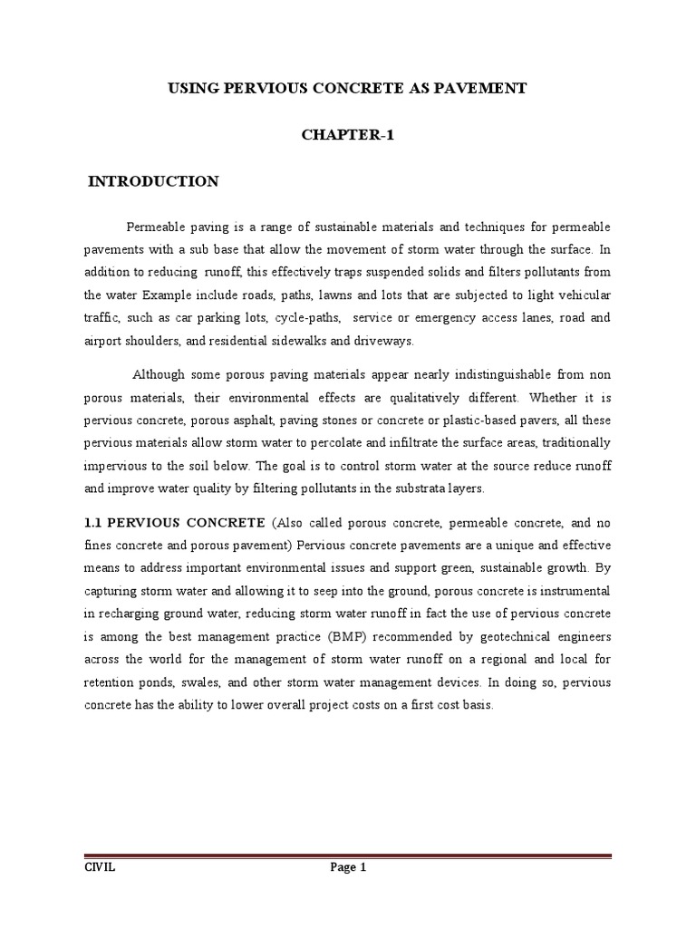 Using Pervious Concrete As Pavement Chapter-1 | PDF | Concrete | Stormwater