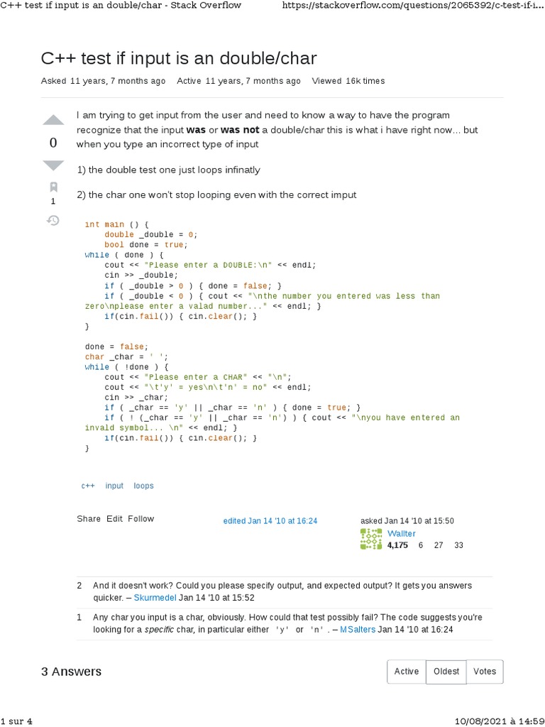 C++ Test If Input Is An Double - Char - Stack Overflow | PDF | C++ ...