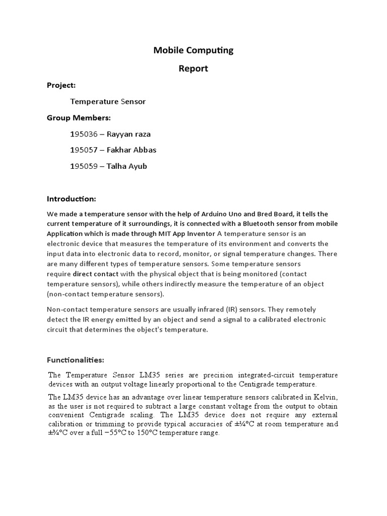 Temperature Sensor Project Overview | PDF | Humidity | Temperature
