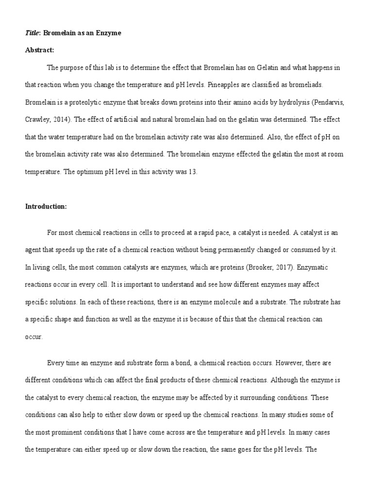 Abstract Title Bromelain As An Enzyme PDF Enzyme Chemical