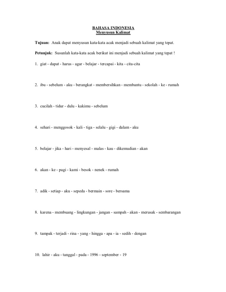 Contoh Soal Menyusun Kalimat Acak Bahasa Indonesia - Contoh Soal Terbaru