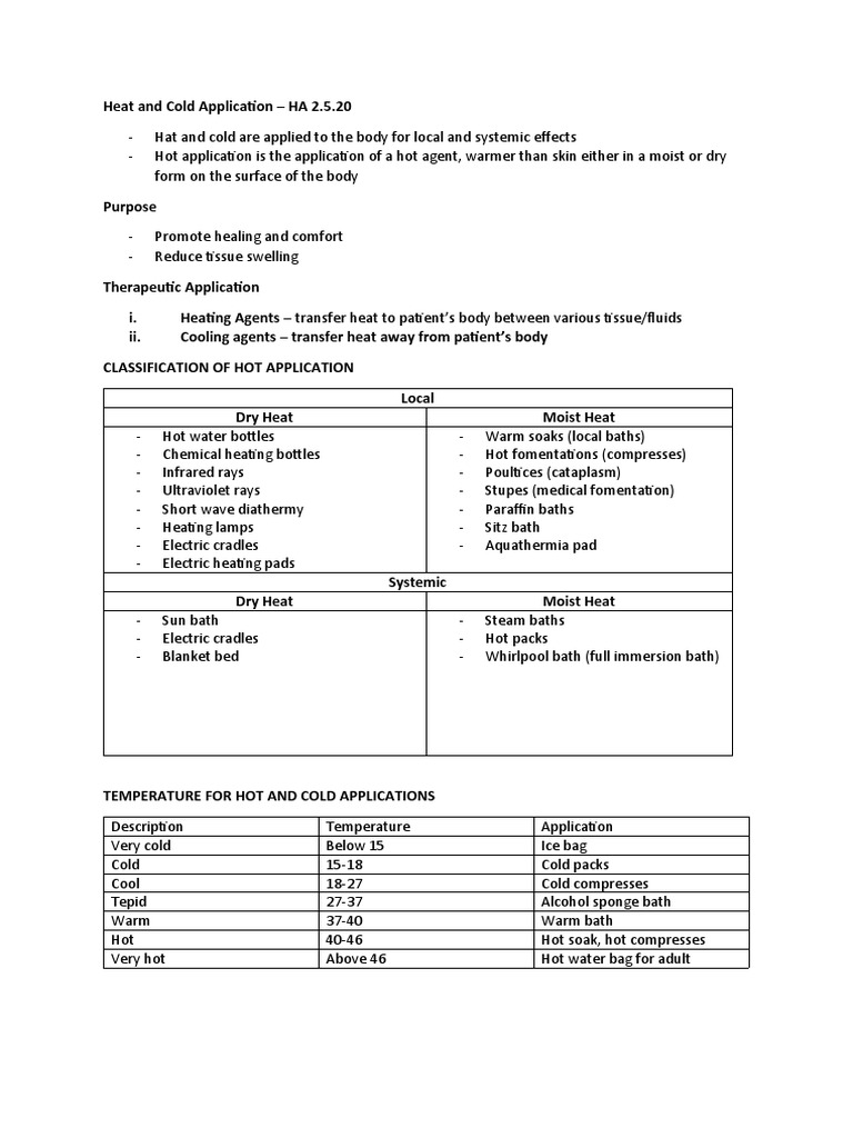 Heat and Cold Application PDF Edema Hypothermia