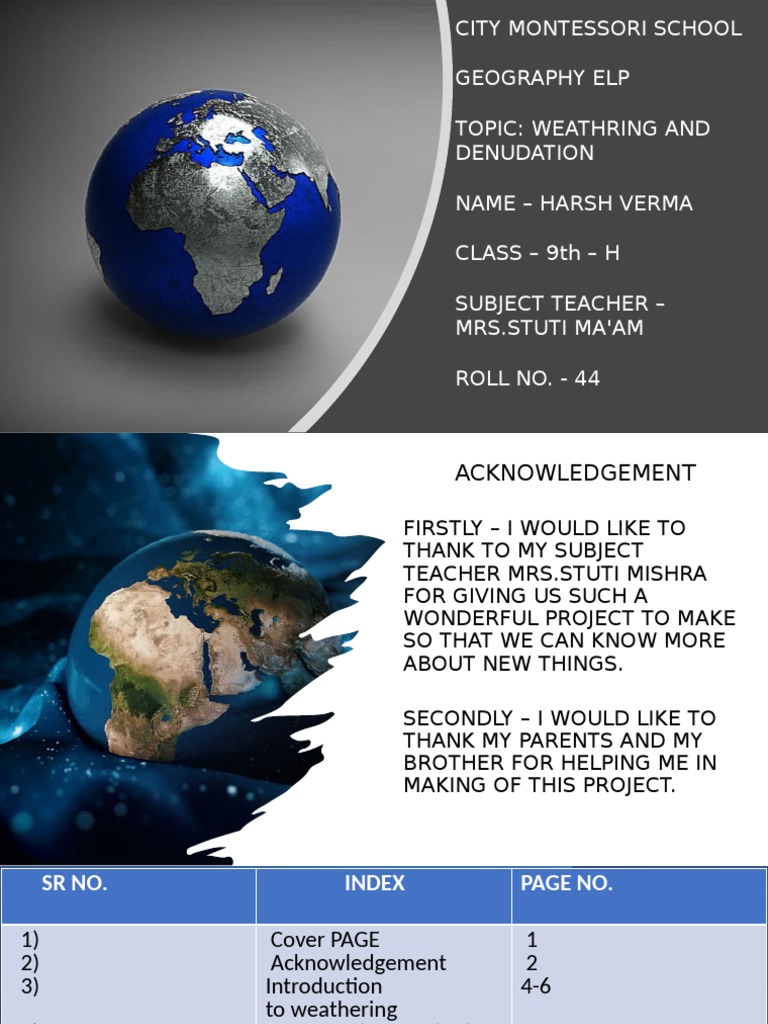 Geography Project on Weathering & Denudation | PDF | Dune | Weathering