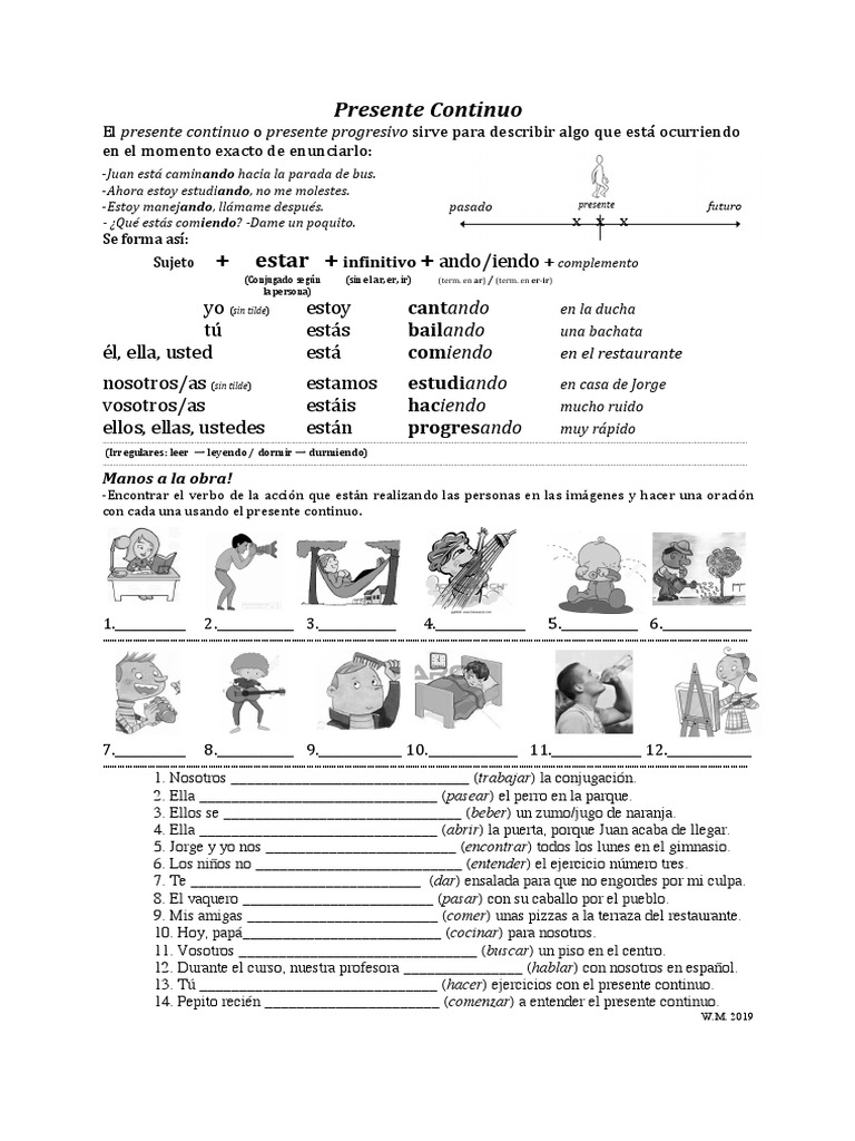 Ejercicios de Presente Continuo en Español | PDF | Artes del Lenguaje y ...