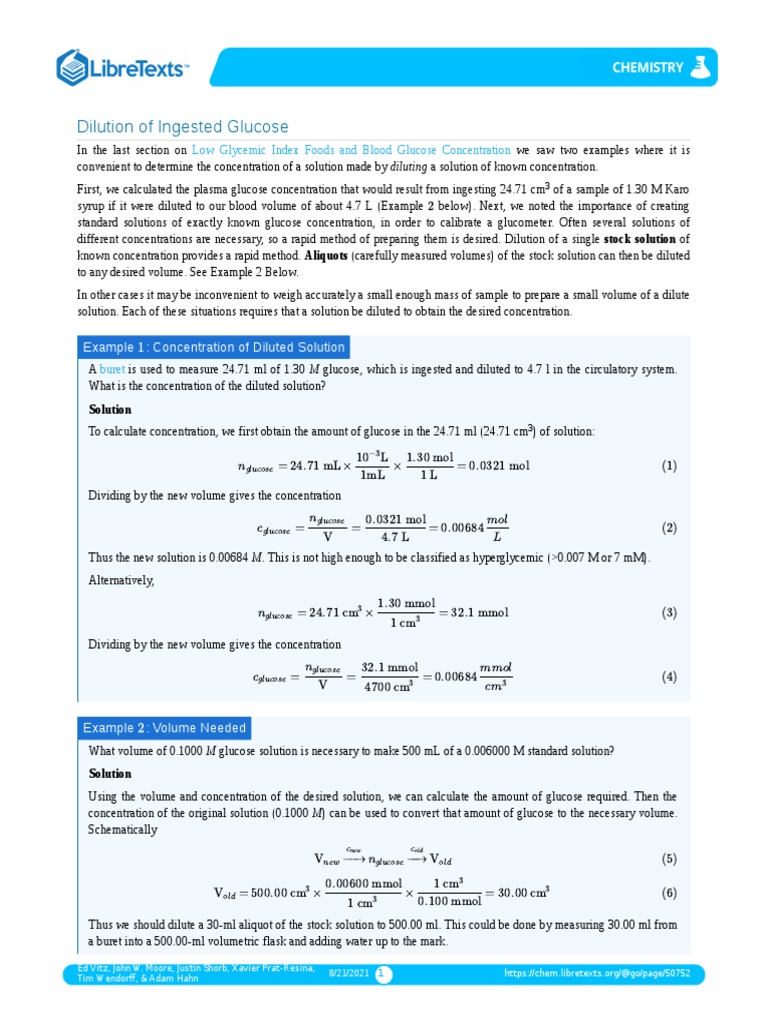 Dilution of Ingested Glucose PDF Concentration Glucose