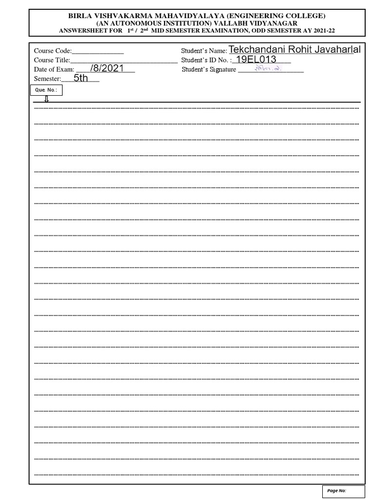 College Mid-Semester Exam Answer Sheet | PDF